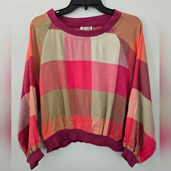 Free People Sugar Cookie Flannel Pajama Sweatshirt. Color Warm Combo. Size Small - Picture 3 of 11